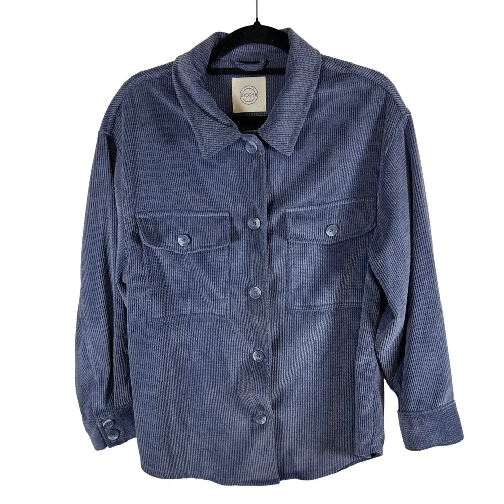 Stoosh Corduroy‎ Shacket Jacket Large Blue Button Front Oversized Utility Shirt